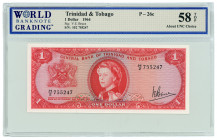 Trinidad & Tobago 1 Dollar 1964 WBG AUNC 58 TOP
P# 26c; # H/2 755247; World Banknote Grading AUNC 58 TOP; AUNC