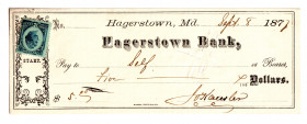 United States Hagerstown Bank Cheque for 5 Dollars 1871
AUNC