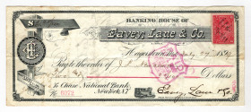 United States New York Banking House of Eavey Lane and Co Cheque 1899
VF-XF