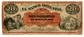 Uruguay 20 Pesos 1867
P# S386; #5115; VG