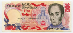 Venezuela 100 Bolivares 1980
P# 59a; # A 01302170; UNC; "Simon Bolivar"