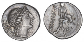 M. Herennius. Denier ND (108-107 av. J.-C.), Rome.

RRC.308/1b - Syd.567a ; Argent - 3,90 g - 17 mm - 12 h

Provient de la vente Auctiones AG 3, B...