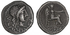 M. Porcius Cato. Quinaire ND (89 av. J.-C.), Rome.

RRC.343/2b - Syd.1054a ; Argent - 1,70 g - 13 mm - 11 h

Provient de la vente Auctiones AG 3, ...