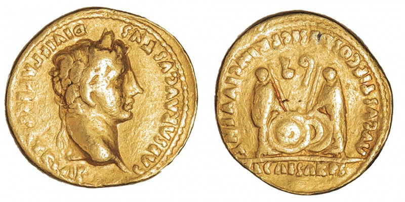 Auguste (27 av. J.-C. - 14 ap. J.-C.). Aureus c.2 av. J.-C. à 4 après J.-C, Lyon...