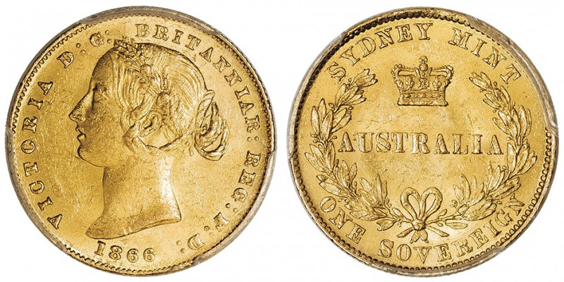Victoria (1837-1901). Souverain 1866, Sydney.

Fr.10 ; Or - 7,98 g - 22 mm - 6...
