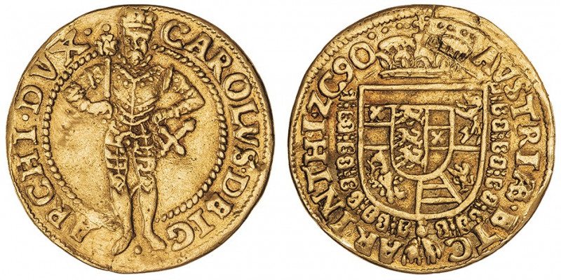 Charles archiduc (1564-1590). Ducat 1590, Klagenfurt.

Fr.54 ; Or - 3,27 g - 2...