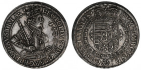 Léopold Ier (1618–1632). Thaler 1632, Hall.

Dav.3338 ; Argent - 28,63 g - 42 mm - 12 h

Exemplaire anciennement nettoyé, superbe buste. Variété T...