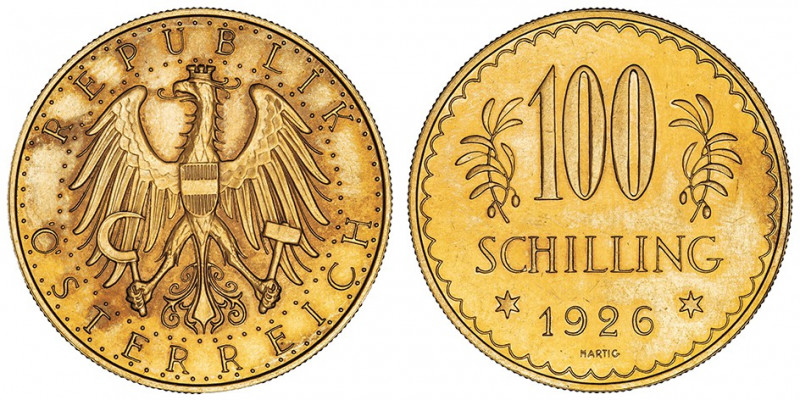 République (1918-1938). 100 schilling 1926, Vienne.

Fr.520 ; Or - 23,52 g - 3...