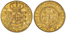 Joseph I (1750-1777). 4000 réis 1773.

Fr.73 ; Or - 8,14 g - 27 mm - 6 h

Monnaie peu commune. TTB.