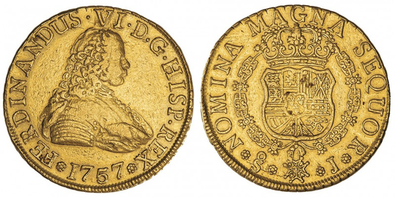 Ferdinand VI (1746-1759). 8 escudos 1757 J, S°, Santiago.

Aureo 833 - Fr.5 ; ...