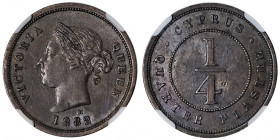 Victoria (1837-1901). 1/4 de piastre 1882, H, Birmingham.

KM.1.1 ; Bronze - 21 mm - 12 h

NGC AU 53 BN (5930174-017). TTB.