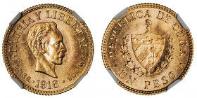République. 1 peso 1916, Philadelphie.

Fr.7 ; Or - 1,67 g - 14 mm - 6 h

NGC MS 64 (3554079-002). Superbe à Fleur de coin.