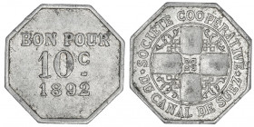 Canal de Suez. 10 centimes Société Coopérative 1892, Paris.

Lec.14 ; Aluminium - 0,99 g - 20,5 mm - 12 h

TTB.