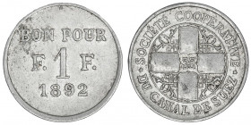 Canal de Suez. 1 franc Société Coopérative 1892, Paris.

Lec.16 ; Aluminium - 1 g - 21 mm - 12 h

TTB.