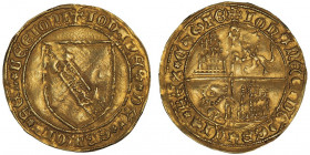 Jean II (1406-1454). Dobla de la Banda ND, S, Séville.

Fr.112 ; Or - 4,61 g - 32 mm - 1 h

Flan large et bien rond. TTB.