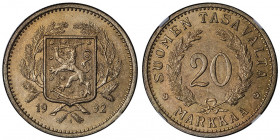 République. 20 markkaa 1932 S.

KM.32 ; Bronze-aluminium - 13 g - 31 mm - 12 h

NGC MS 64 (5949116-040). Superbe à Fleur de coin.
