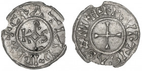 Charles II le Chauve (840-877). Obole ND, Courcessin.

P.412 - MG.896 ; Argent - 0,45 g - 14 mm - 3 h

Très rare avec quelques exemplaires connus ...