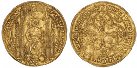 Philippe VI (1328-1350). Lion d’or ND (1338).

Dy.250 - Fr.265 ; Or - 4,82 g - 30 mm - 3 h

Double frappe au revers. Un type toujours rare et rech...
