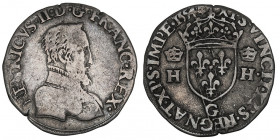 Henri II (1547-1559). Demi-teston, 2e type 1554, G, Poitiers.

Dy.984 - Sb.4560 ; Argent - 4,64 g - 25 mm - 11 h

TB.