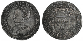 Charles IX (1560-1574). Teston, 1e type 1563, M, Toulouse.

Dy.1063 - Sb.4602 ; Argent - 9,14 g - 29 mm - 3 h

Flan large et bien rond. Agréable p...