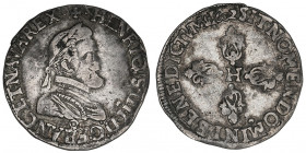Henri IV (1589-1610). Demi-franc 1602, 9, Rennes.

Dy.1212 ; Argent - 6,83 g - 28,5 mm - 2 h

TB.