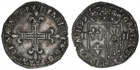 Henri IV (1589-1610). Quart d’écu de Navarre 1599, Saint-Palais.

Dy.1238 ; Argent - 9,55 g - 29 mm - 12 h

TTB.