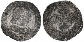 Louis XIII (1610-1643). Demi-franc, 10e type 1638, N, Montpellier.

Dy.1322 - G.40 ; Argent - 6,96 g - 29 mm - 12 h

Flan éclaté à 10 h. Date ince...