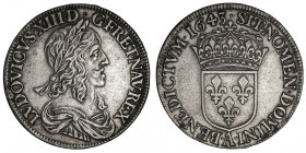 Louis XIII (1610-1643). Demi-écu, 3e type 1643, A, Paris (point).

Dy.1350 - G.50 ; Argent - 13,64 g - 33 mm - 6 h

Exemplaire nettoyé. Chevelure ...