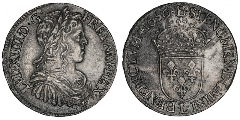 Louis XIV (1643-1715). Demi-écu à la mèche longue 1656, L, Bayonne.

Dy.1470 -...