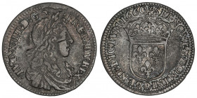 Louis XIV (1643-1715). Douzième d’écu au buste juvénile 1660, B, Rouen.

Dy.1486 - G.115 ; Argent - 2,29 g - 20 mm - 6 h

TB.