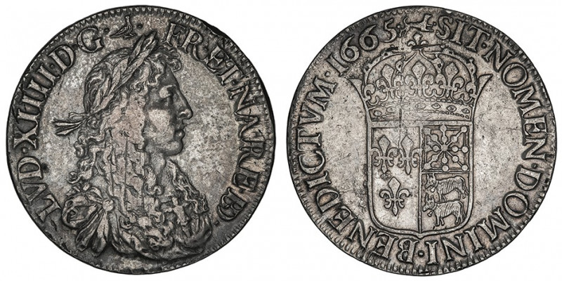 Louis XIV (1643-1715). Écu de Béarn au buste juvénile 1665, Pau.

Dy.1490 - G....