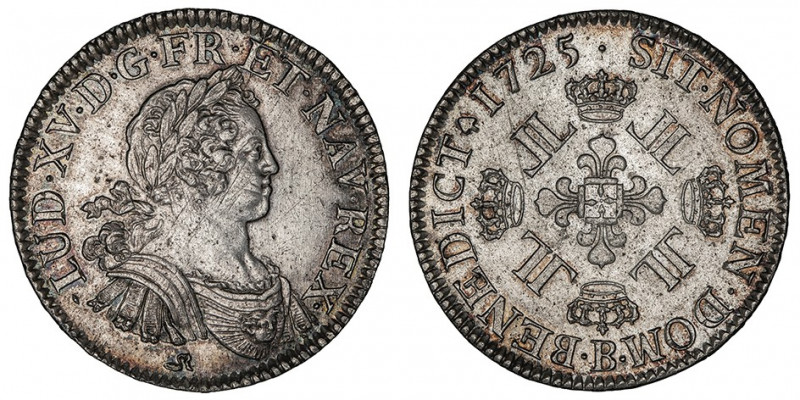 Louis XV (1715-1774). Écu aux huit L 1725, B, Rouen.

Dy.1670 - G.320 ; Argent...