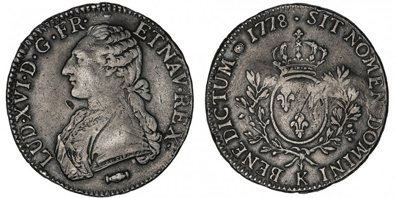 Louis XVI (1774-1792). Écu aux rameaux d’olivier 1778, K, Bordeaux.

Dy.1708 -...