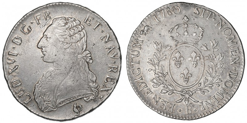 Louis XVI (1774-1792). Écu aux rameaux d’olivier 1780, B, Rouen.

Dy.1708 - G....