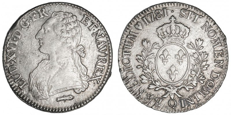 Louis XVI (1774-1792). Écu aux rameaux d’olivier 1781, Q, Perpignan.

Dy.1708 ...