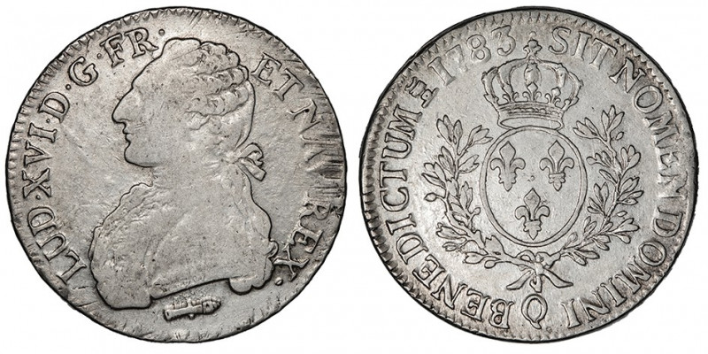 Louis XVI (1774-1792). Écu aux rameaux d’olivier 1783, Q, Perpignan.

Dy.1708 ...