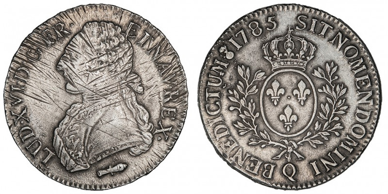 Louis XVI (1774-1792). Écu aux rameaux d’olivier 1785, Q, Perpignan.

Dy.1708 ...