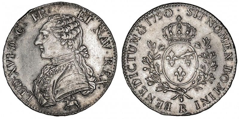 Louis XVI (1774-1792). Écu aux rameaux d’olivier 1790/80, B, Rouen.

Dy.1708 -...