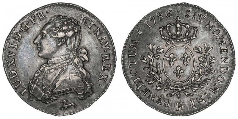 Louis XVI (1774-1792). Cinquième d’écu aux rameaux d’olivier 1786, R, Orléans.
...