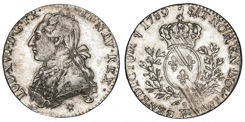 Louis XVI (1774-1792). Cinquième d’écu aux rameaux d’olivier 1789, W, Lille.

...