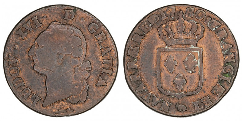 Louis XVI (1774-1792). Sol de Béarn 1780, Pau.

Dy.1714 - G.350a ; Cuivre - 10...