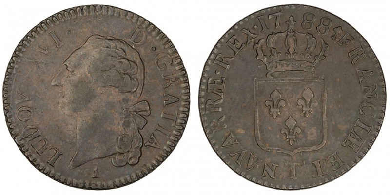 Louis XVI (1774-1792). Sol 1788, T, Nantes.

Dy.1714 - G.350 ; Cuivre - 12,15 ...