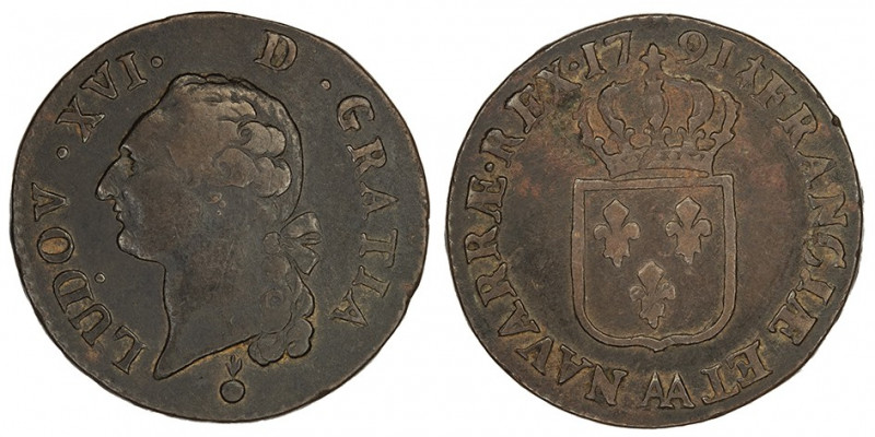 Louis XVI (1774-1792). Sol 1791, 2e semestre, AA, Metz.

Dy.1714 - G.350 ; Cui...