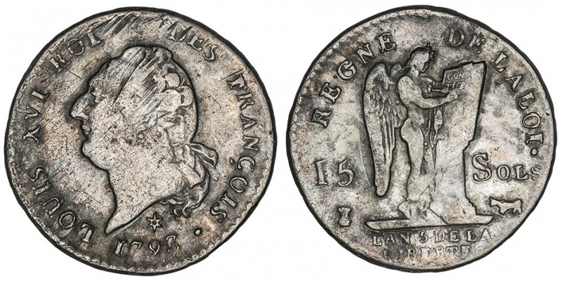 Constitution (1791-1792). 15 sols FRANÇOIS 1793, Pau.

Dy.1721 - G.36 ; Argent...