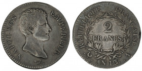Premier Empire / Napoléon Ier (1804-1814). 2 francs tête nue, calendrier révolutionnaire An 13, A, Paris.

G.495 - F.251 ; Argent - 9,95 g - 27 mm -...