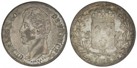 Charles X (1824-1830). 5 francs, 2e type 1828, BB, Strasbourg.

G.644 - F.311 ; Argent - 24,97 g - 37 mm - 6 h

Quelques marques à 5 h. à l’avers ...