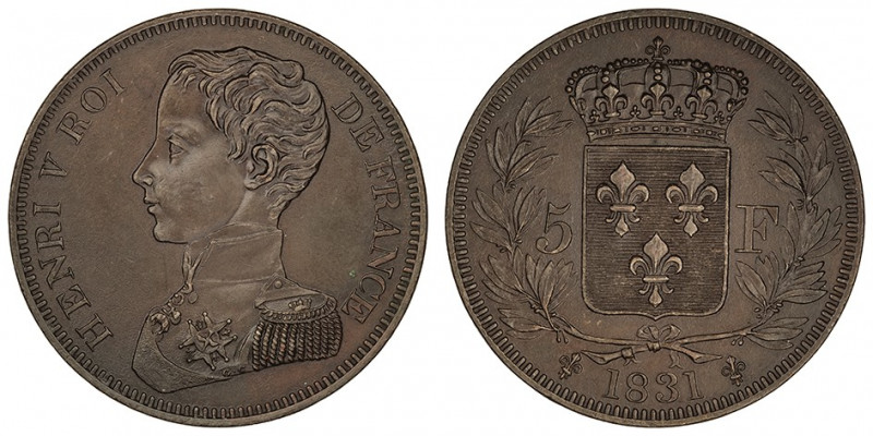 Henri V (1820-1883). 5 francs 1831, Bruxelles (Würden).

G.651 ; Bronze - 23,5...