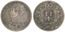 Henri V (1820-1883). 1 franc 1831.

G.451 - Maz.911 ; Argent - 4,96 g - 23,5 mm - 6 h

TTB à Superbe.