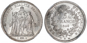 IIe République (1848-1852). 5 francs Hercule 1849, A, Paris.

G.683 - F.326 ; Argent - 25 g - 37 mm - 6 h

NGC MS 64 (2009905-001). Superbe à Fleu...