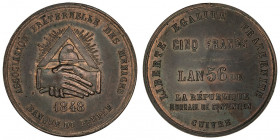 IIe République (1848-1852). 5 francs de la Banque du peuple 1848, Paris.

Maz.1397 - VG.3210 ; Cuivre - 21 g - 35,5 mm - 6 h

Superbe.